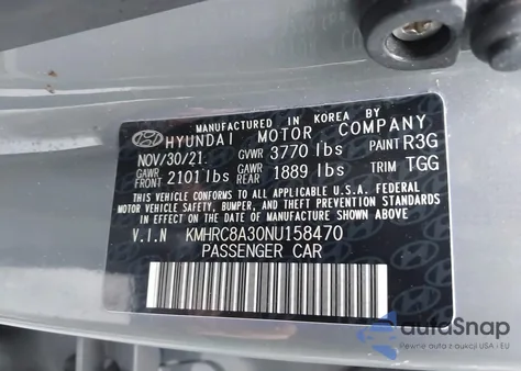 2022 Hyundai Venue Sel из США, поврежденный, VIN KMHRC8A30NU158470